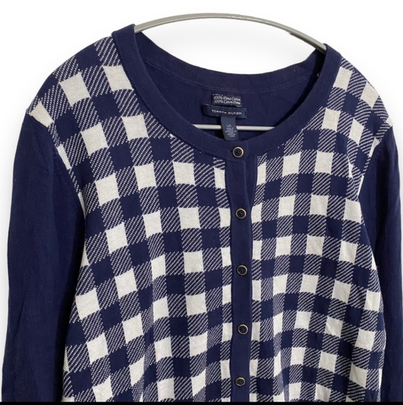 Tommy Hilfiger Gingham 100% Pima Cotton Cardigan - Picture 6 of 6